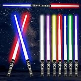 Ycaaeo 4 Stück Laserschwert Kinder, Duell Lichtschwerter, 2 in 1 Lichtschwert, Lightsaber zum Zusammenstecken, RGB 7 Variable Farbe Laser Schwert, Lichtschwert Doppelklinge mit Soundeffekten