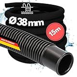 15 Meter Kalitec Poolschlauch 38mm, schwarz I Schwimmbadschlauch 38 mm I Schlauch Pool I Schlauch für Poolpumpe I flexibler Pumpenschlauch I Made in Germany I Formstabil I Trittfest