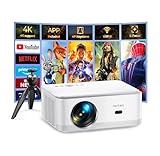 Beamer【Android TV】Full HD 1080P Beamer Support 4K,22000 Lumen Bluetooth Beamer 4K Heimkino Netflix,Prime Video Vorinstallieren,Elektrischem Fokus/4P Trapezkorrektur/50% Zoom/für Android/iOS mit Stativ