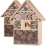 CADOCA® 2X Insektenhotel 48x31x10cm Holz Spitzdach Garten Bienenhotel Insektenhaus Nistkasten wetterfest zum Aufhängen