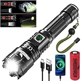 Shadowhawk LED Taschenlampe Aufladbar, Extrem Hell 1000000 Lumen Taschenlampen Batteriebetrieben USB, XHP70.2 Taktische Taschenlampe, IP67 Wasserdicht 5 Lichtmodi Zoombar für Camping Wandern Notfälle