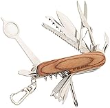 PEARL Taschenmesser Funktionen: 16in1-Multifunktions-Taschenmesser aus Edelstahl mit Echt-Holz-Griff (Werkzeuge, Sackmesser, Rucksack)