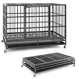 GOPLUS Hundekäfig klappbar, Hundebox aus Metall mit feststellbaren Rädern, Transportkäfig mit doppelten verschließbaren Türen & herausnehmbarem Tablett, Haustierbox für Hunde (120 x 76 x 90 cm)