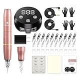 MOKOHOA Permanent Makeup Maschine Set,Tattoo Maschine Kit mit 20Stück Patronennadeln und MCU Touchscreen,Digitaler Netzteil 1600MAh für Augenbraue Eyeliner Lip,Tattoo-Kits Haut üben(Roségold)