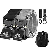 Leskyair Taktischer Gürtel, Militär-Arbeitsgürtel, 3,8 cm, Nylon, robuste Schnallenschloss-Metallschnalle, Geschenk mit MOLLE-Tasche und Flaschenclip, Schwarz/Grau, One Size