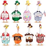 Sunnymove 8er-Set saisonale Feiertags-Outfits, Hängeschilder, 4. Juli, Herbst, Halloween, Weihnachten, Veranda, Statue, Outfits, alle Jahreszeiten, Urlaub, 58,4 cm, Gänsekleidung, Terrasse, Rasen