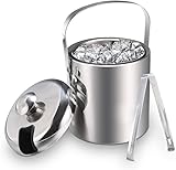 NUIA® Premium Eiswürfelbehälter-Set - Eiseimer mit 1,3L aus Edelstahl - 100% bpa freie Eiswürfelbox - inkl. Deckel, Zange und Abtropfsieb