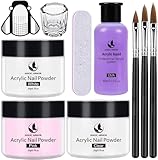 MAGIC ARMOR Acryl Nägel Kit, 3 pcs Acryl Pulver mit Acryl Liquid für Nägel Langsame Erstarrung, Acryl Liquid Geruchsarm für Anfänger und Nagelexperten DIY Nail Art Design, Keine UV-Lampe erforderlich