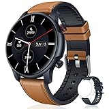 Smartwatch Herren Fitnessuhr Armbanduhr Uhr - 1,32 Zoll Runde Männer Sportuhr Wasserdicht ip68 Schrittzähler Blutdruckmessung Pulsmesser Kalorienzähler Bluetooth Kompatibel Android mit ios (Braun)