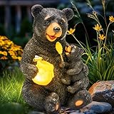 GIGALUMI Solar Statuen Gartendeko, Bär Mutter und Bär Kind umarmen Sich, Geburtstagsgeschenk für Frauen, Geschenke für Mama, Wetterfest Gartendeko für Terrasse, draußen, Hof