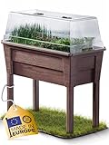 Ondis24 Garten Hochbeet Blumenkübel Victoria für Balkon, Pflanzkasten mit Gewächshaus, Volumen 50 L, Wasserspeicher, Tröpfchenbewässerung, abnehmbare Füße, Outdoor geeignet (Braun)
