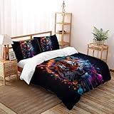 SHOVERKD Majestätisch. Der Tiger Bettbezug Set 3D Effekt Wild Lund Tiere Microfaser King（220x240cm）,Mikrofaser Polyester Mit Reißverschluss 3Pcs Für Kinder