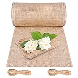 Cieex Jute Tischläufer, 20cm x 10m Juteband Tischband,100% Natur Juteläufer Jutestoff mit 20m Jute-Schnur für Hochzeit, Bauernhaus Party, Beige Rustikale Tisch Dekoration