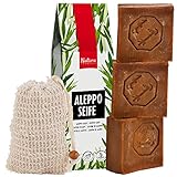 Natura Germania® 3x je ca. 200 gr (ca. 600 gr) original Aleppo Seife Set 60% Olivenöl / 40% Lorbeeröl + Sisal Seifensäckchen | Bekannt aus dem Öffentlich-rechtlichen - Naturseife