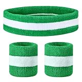 Flintronic 3 Stück Schweißbänder Handgelenk, Saugfähige Handgelenk Schweißbänder für Damen & Herren，Fitness Arm Schweißband Set mit Schweißband Stirnband für Handball Fußball, Grün und Weiß