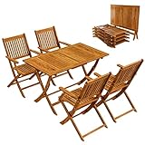 Casaria® Gartenmöbel Set Wetterfest Klappbar Akazie 5-TLG. FSC®-Zertifiziert Holz Armlehne 160kg Belastbarkeit Garten Terrasse Balkonmöbel 120x70cm Möbelset 4 Personen