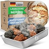 Dampfschüssel Lavastein-Backofen-Set: Perfektes Brot backen mit Wasserdampf – Knuspriges Brot & Gebäck wie vom Profi Bäcker (Silber)