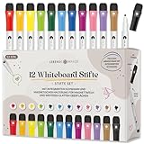 LEBENSKOMPASS Whiteboard Marker 12er Set - langlebige Whiteboard stifte abwischbar - non Permanent Marker mit feiner Spitze - 12 verschiedene Marker
