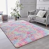 ROHATIM Hochflor Teppich Wohnzimmer Super weich Shaggy Teppich Flauschiger,Soft Area Rug Schlafzimmer Teppiche Super weich Fluffy Kindermatte Carpet(Regenbogen,120 x 160 cm)