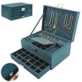 LONENESSL Schmuckkästchen Organizer für Halsketten, Ohrringe, Armbänder, Ringe, 3 Schichten, großes Samt, abnehmbares Fach, Schmuckaufbewahrung, für Frauen und Mädchen