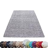 HomebyHome Shaggy Teppich Wohnzimmer Flauschiger Teppich 120 x 170 cm Hellgrau Einfarbig - Hochflor Teppich Schlafzimmer Pflegeleicht und Schmutzabweisend - Modern Langflor Teppich Weich Plüsch Halı