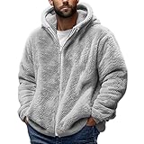 Fleecejacke Herren Full-Zip Jacket Warme Outdoorjacke Wintermantel mit Teddyfutter Einfarbig Doppelseitiger Samt Kapuzenjacke Übergangsjacke Pullover mit Reißverschluss Plüschjacke Warm Hoodie