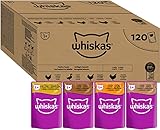 Whiskas Adult 1+ Katzennassfutter Geflügel Auswahl in Gelee, 120 Portionsbeutel, 120x85g (1 Großpackung) – Hochwertiges Katzenfutter nass, für ausgewachsene Katzen