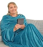 L.E.M.B. Hometrends Kuscheldecke mit Ärmeln TV Decke Sofadecke Ärmeldecke Wohndecke Fleecedecke Mikrofaser Strokkur 170 x 200 cm Petrol