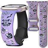 Armband mit Halloween-Gravur, kompatibel mit Apple Watch für Damen, 41 mm, 40 mm, 44 mm, 45 mm, 46 mm, 42 mm, 38 mm, 49 mm, elegantes Ahorn-Totenkopf, Kürbis, Schneemann, weiches Silikonband für