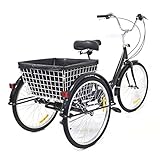 TFCFL Dreirad für Erwachsene 24 Zoll 8 Gang - 3 Rad Fahrrad mit Einkaufskorb Erwachsenendreirad bis 120KG Belastbar Dreirad Fahrrad höhenverstellbar Tricycle Fahrrad Cruiser Bikes für Senioren
