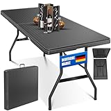 KESSER® Buffettisch Tisch klappbar Kunststoff 183x76 cm Rattan Optik Campingtisch Partytisch Klapptisch Gartentisch für Garten Terrasse und Balkon zusammenklappbar 6 Personen ink. Tragegriff Anthrazit