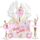 ZIOYA 5 Stück Ballerina Tortendeko Dekoration Ballerina Kuchenaufsatz Ballerina Ballett Mädchen Tanzende Deko Kuchen Topper Krone ​Engelsflügel Geburtstagstorten mit Bringe 20 Schmetterlinge