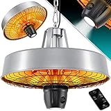 KESSER® Deckenheizstrahler Heizpilz Infrarot-Heizstrahler 2500W Terrassenstrahler mit Fernbedienung Quarzstrahler | LED Licht | Decke | Infrarotstrahler | mit Kette + Karabinerhaken Carbon-Heizelement