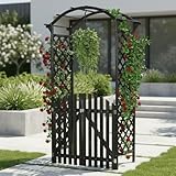 Mucola Rosenbogen Holz Schwarz mit Türen – Rankgitter & Spalier für Kletterpflanzen, Laubengang, Torbogen Pergola, Halbbogen für Rosen, Efeu & Clematis – Gartenbogen Outdoor