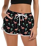 Fanient Damen Damen Mädchen Sommer Boardshorts Flamingo Muster Schnelltrocknend Verstellbarer Kordelzug Schwimmshort Schlaf Pyjama Shorts Laufen Activewear Yoga Sporthose S