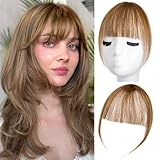 Clip-in-Haarverlängerung, 100% Echthaar, französischer Pony, für Damen, Kunsthaarverlängerung, Pony mit Bügeln (Light Brown)