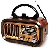 Retro Radio mit Bluetooth, AM/FM/SW Klein Radio Batteriebetrieben und Küchenausführung 1200mAh Akku/D-Zellen Betrieb Tragbares Multimediasystem mit USB/TF-Kartensteckplatz & TWS Funktion