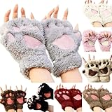 1 Paare Katzenpfote Handschuhe Niedliche Cartoon Winter Handschuhe Warme Halbfinger Fausthandschuh Outdoor Fingerless Gloves Kunstpelz Plüsch Katzen Handschuhe für Frauen Fingerlose Handschuhe