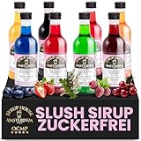 OCMP 8x0,2L Slush Sirup Zuckerfrei AZO Frei -Getränkesirup ohne Zucker für Slush Eis, Wassereis & Sirup für Wasser-Blaubeere, Erdbeere, Waldmeister, Kirsche, Himbeere, Cola, Mango-Maracuja, Zitrone