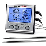 ThermoPro TP17 Digitales Grill-Thermometer Bratenthermometer Fleischthermometer Küchenthermometer, zwei Edelstahlsonden, Blaue Hinterbeleuchtung, Temperaturbereich bis 300°C