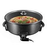 ecolle Hochwertige elektrische Pizzapfanne Partypfanne 42 cm/Grillpfanne/Elektropfanne/Pizzaofen elektrisch/Pfanne/Crepe Pfanne/Paella Pfanne/Hot Pot, Leistung 1500 (42cm x 11cm)