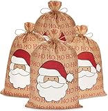 BRUBAKER 4er Set Weihnachtssack Santa - 80 cm Geschenksack für Weihnachten - Weihnachtsmann Ho Ho Ho - Nikolaussack aus Jute - Sack mit Kordel zum Verpacken von Geschenken