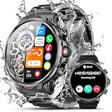 WalkerFit Smartwatch Herren, Militär Sportuhr mit 1.85' Großem Display & 710mAh Akku, Wasserdicht Fitness Uhr mit 120+ Sportmodi, Herzfrequenz & Schlaftracking, Kompatibel mit Android iOS (Schwarz)