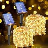 Ollny Solar Lichterkette aussen, 2x15M 150 LED lichterkette außen, 8 Modi IP65 wasserdicht Kupferdraht Lichterkette outdoor für Garten Balkon Terrasse Baum Hof Party (Warmweiß)