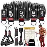 GYMERK Resistance Bands Set, Expander Fitness Mit Gummigriffe, Trainingsplakat, Knöchelriemen, Türanker, Tragtasche, 5er Verschiedene Widerstandsstufen Ideal für Krafttraining Physiotherapie