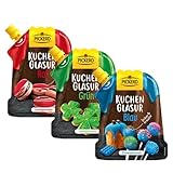 Pickerd Kuchenglasur 3er-Pack Rot, Blau & Grün – je 125 g – Vanille- & Zitronengeschmack – Perfekt zum Dekorieren und Glasieren von Kuchen, Muffins, Torten & Gebäck – Einfach in der Anwendung