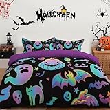 Mybedsoul Halloween-Bettwäsche-Set für King-Size-Bett, Kürbis-Geist-Muster, 3-teilig, Halloween-Bettwäsche-Set mit Kissenbezug, Geister-Festival-Bettwäsche-Set, 264,2 x 228,6 cm (ohne Decke)