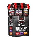 Jack Link's Beef Jerky Mischkarton - 12er Pack (12 x 25g) - Hochwertiger Fleischsnack - Teriyaki, Sweet & Hot - High Protein-Snack - Ideal für Unterwegs, im Büro oder beim Sport