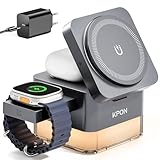 KPON Magsafe Ladestation für iPhone und Apple Watch, 4-in-1 iPhone Ladestation Faltbare Cube mit 15W Schnellladung und Nachtlicht, Magsafe Ladegerät Kompatibel mit iPhone 16 Pro/15/14/13/12 Serie