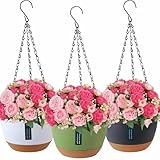 Lighterday 3 Stück Blumenampel Hängend für Außen Innen,Blumentopf Hängend Hängetopf für Pflanzen,Hängetöpfe mit Drainagelöchern und Untersetzer,Hängblumentöpfe für Garten Balkon (Gemischte Farben)